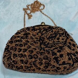 Elegant Black and Gold Beaded Clutch